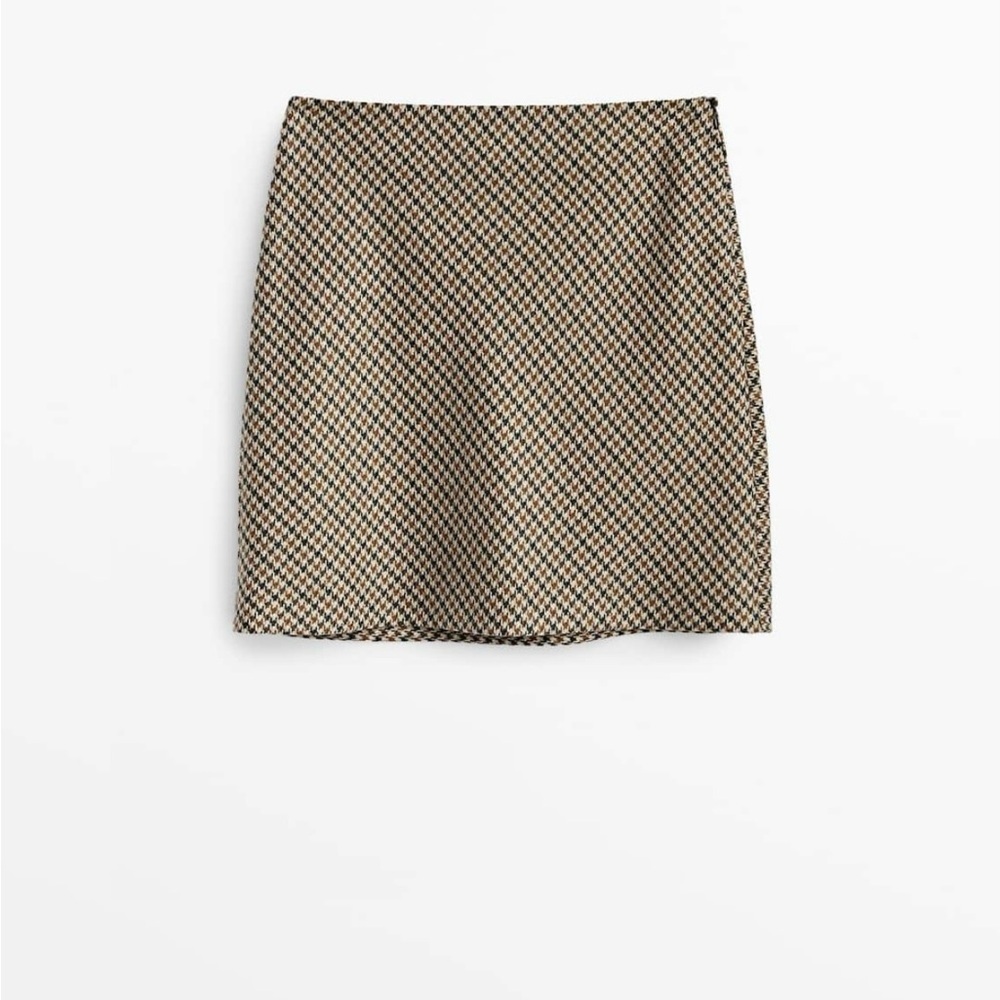 Massimo Dutti Plaid Mini Skirt | Houndstooth Check | Neutral Beige Black